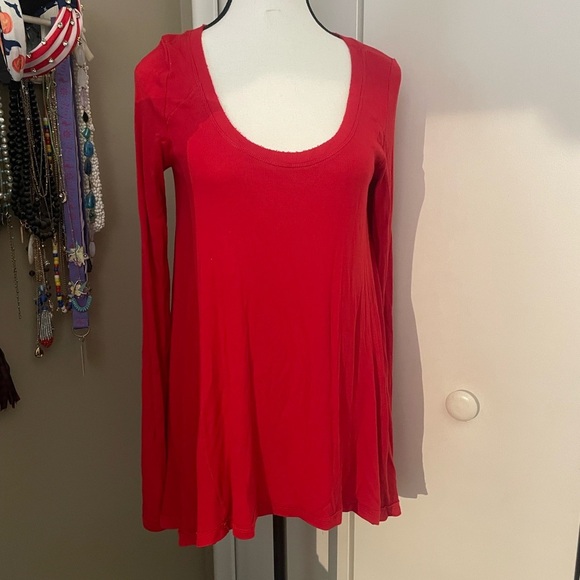FREE PEOPLE January Tunic Tee Top RED S /Small - Picture 1 of 5